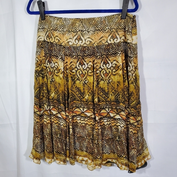 Chico's Brown Multicolor Lined Silk Midi Skirt Size 2 / L/ 12 - Picture 1 of 5